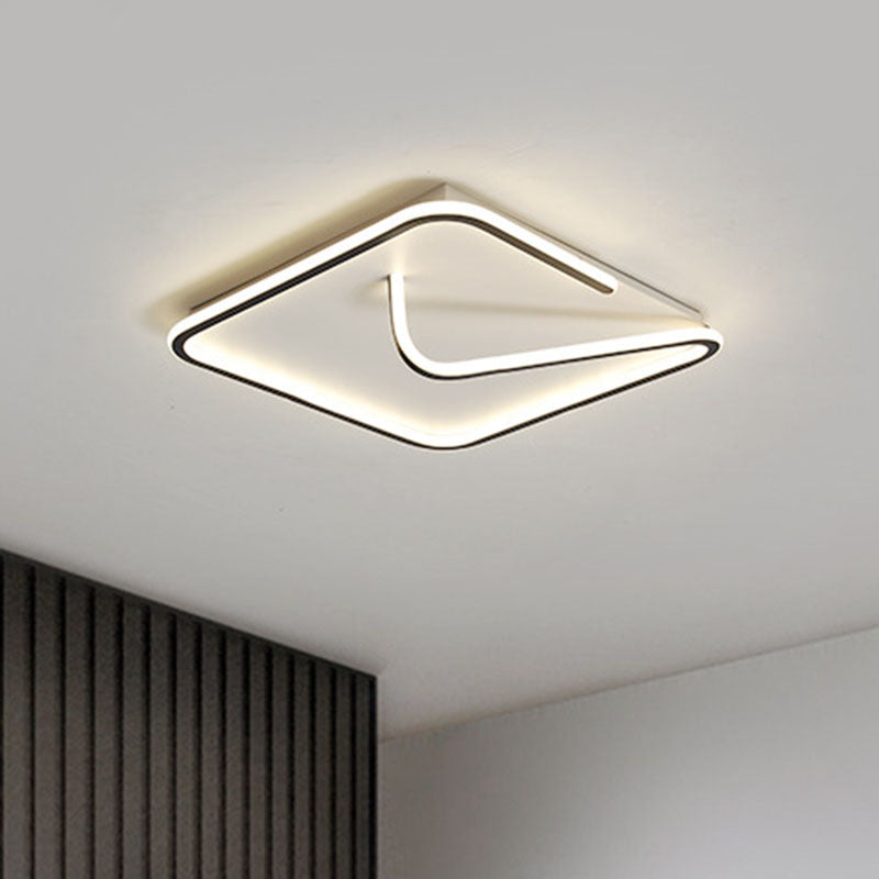 Modern Metal Geometric Line Flush Mount LED Lighting for Living Room - Black and White Color Scheme