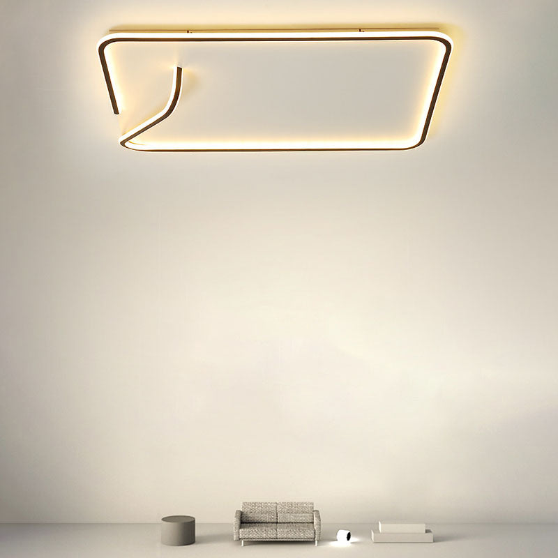 Modern Metal Geometric Line Flush Mount LED Lighting for Living Room - Black and White Color Scheme