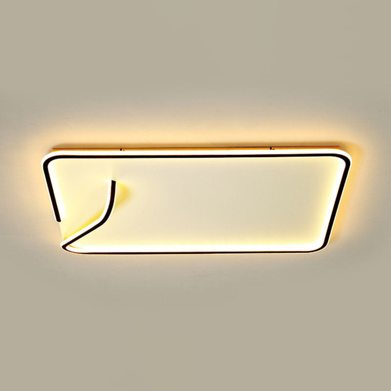 Modern Metal Geometric Line Flush Mount LED Lighting for Living Room - Black and White Color Scheme