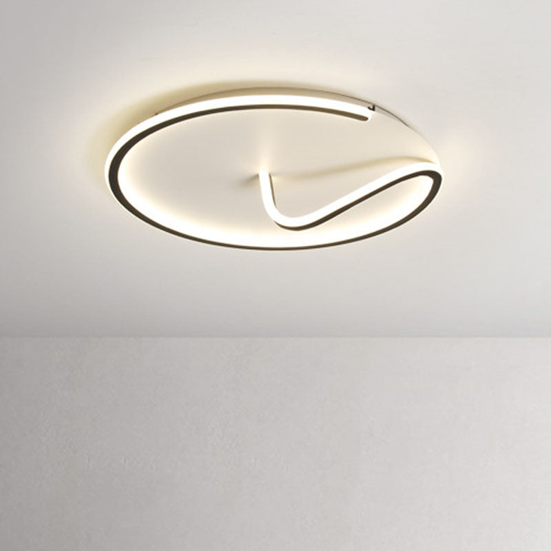 Modern Metal Geometric Line Flush Mount LED Lighting for Living Room - Black and White Color Scheme