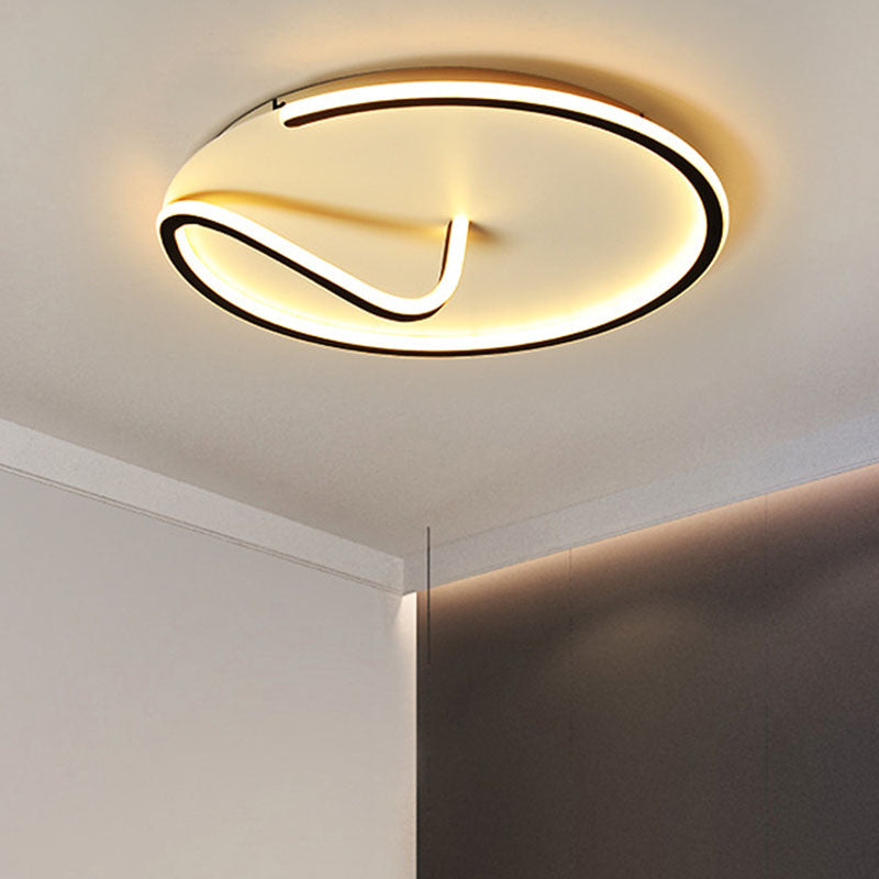Modern Metal Geometric Line Flush Mount Led Lighting For Living Room - Black And White Color Scheme