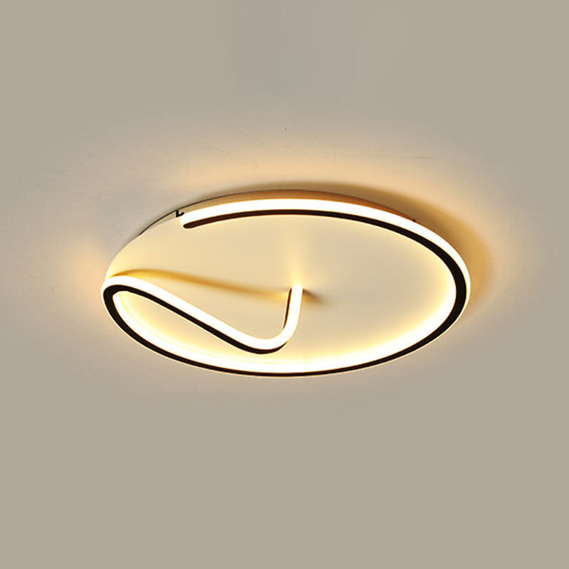 Modern Metal Geometric Line Flush Mount Led Lighting For Living Room - Black And White Color Scheme