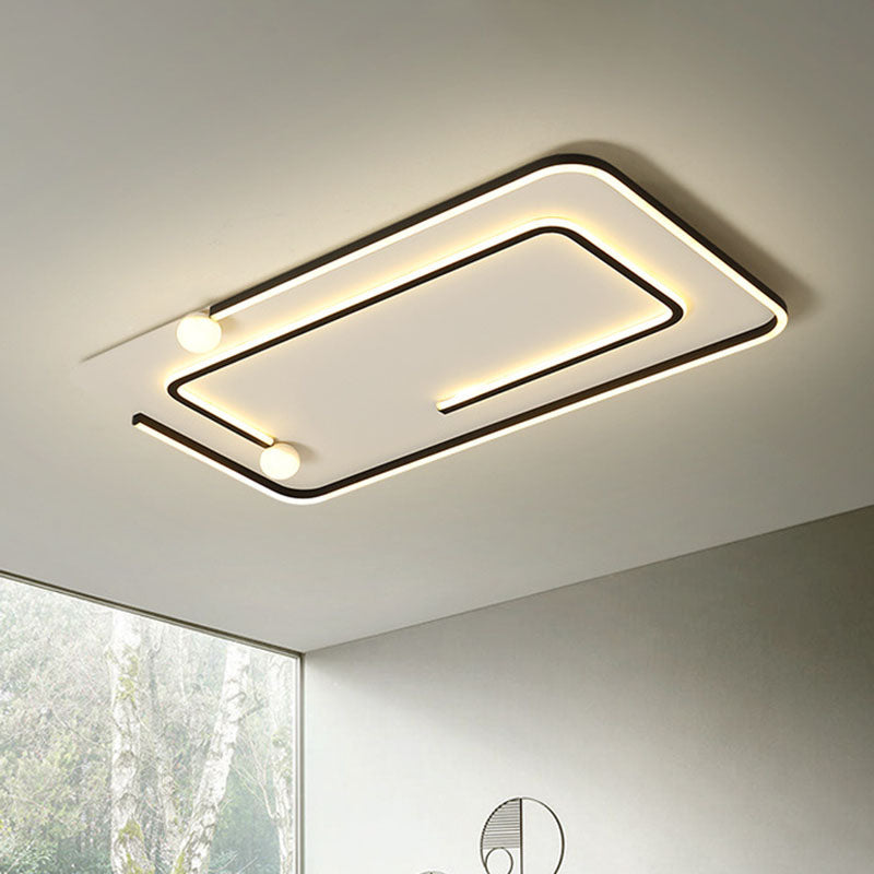 Modern Black LED Flush Mount Ceiling Light - Sleek Geometric Design, Ideal for Bedroom Spaces