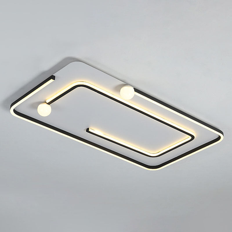 Modern Black LED Flush Mount Ceiling Light - Sleek Geometric Design, Ideal for Bedroom Spaces