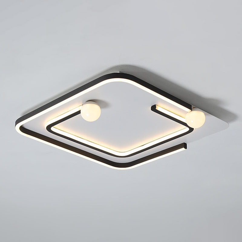 Modern Black LED Flush Mount Ceiling Light - Sleek Geometric Design, Ideal for Bedroom Spaces