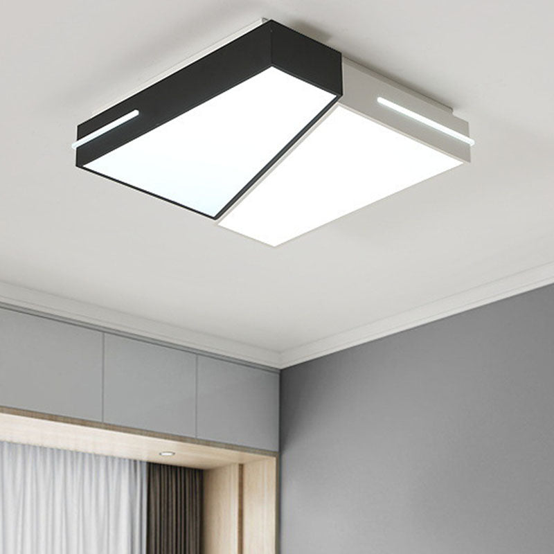 Contemporary White Quadrate Flush Mount Ceiling Light - LED Metal Lighting Fixture