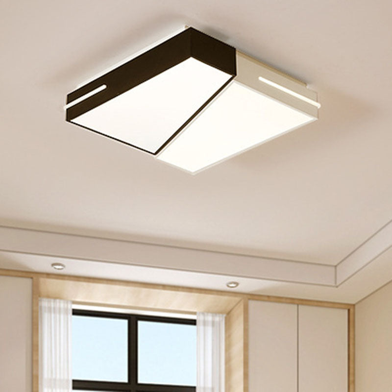 Contemporary White Quadrate Flush Mount Ceiling Light - LED Metal Lighting Fixture