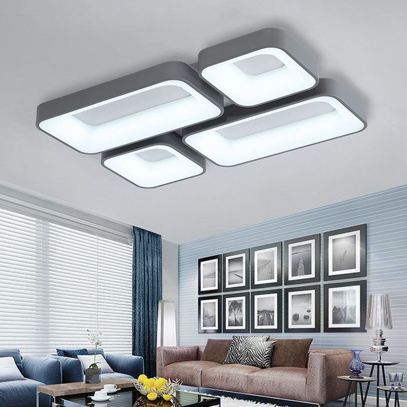 Simple Metal Grey LED Flush Mount Bedroom Ceiling Light with Quadrilateral Shape and Splicing