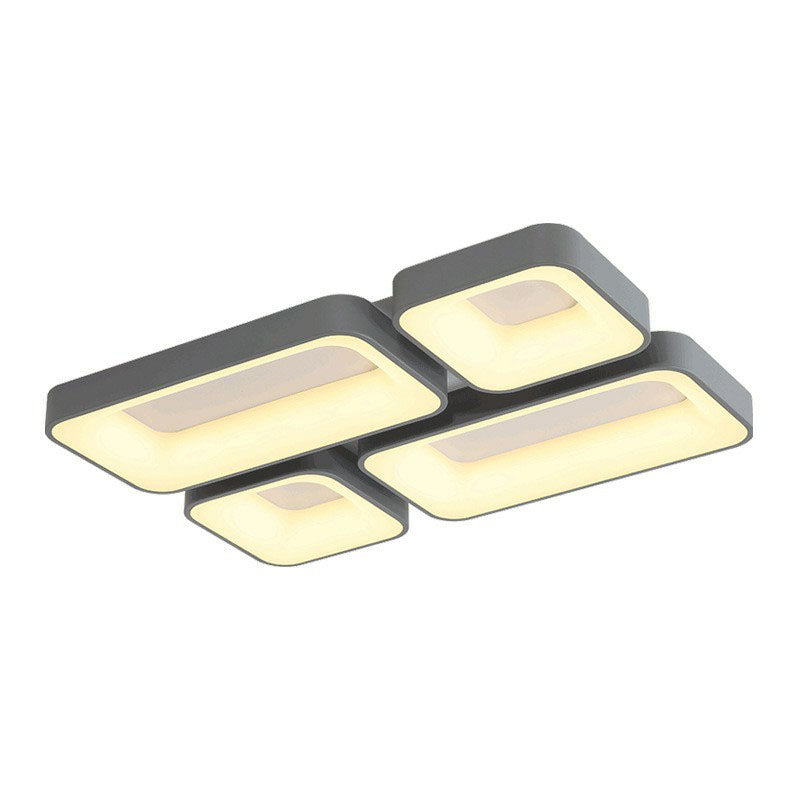 Simple Metal Grey LED Flush Mount Bedroom Ceiling Light with Quadrilateral Shape and Splicing