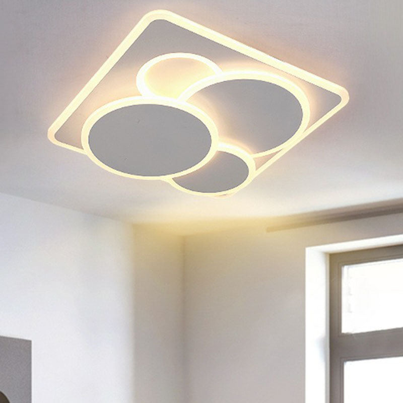 Artistic White Acrylic Geometric Led Ceiling Light For Living Room / Square