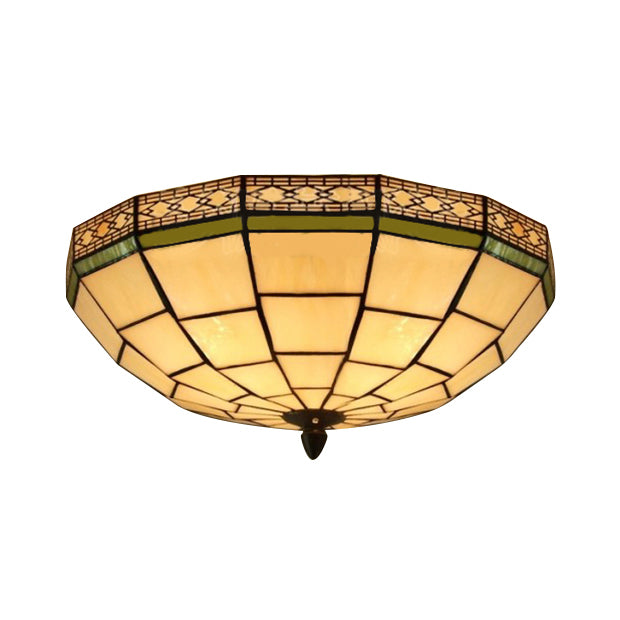 Plafonnier encastré Tiffany de 8"/10" de largeur avec abat-jour en dôme de verre artistique beige à 3 lumières - Décoration de chambre