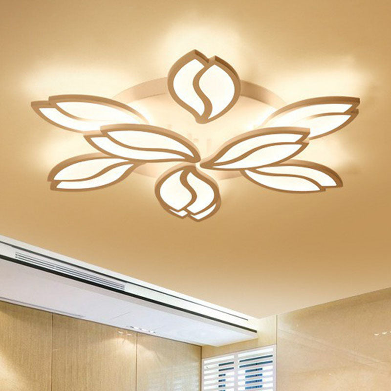 Artistic White LED Semi Flush Ceiling Light with Acrylic Leaf Design for Living Room