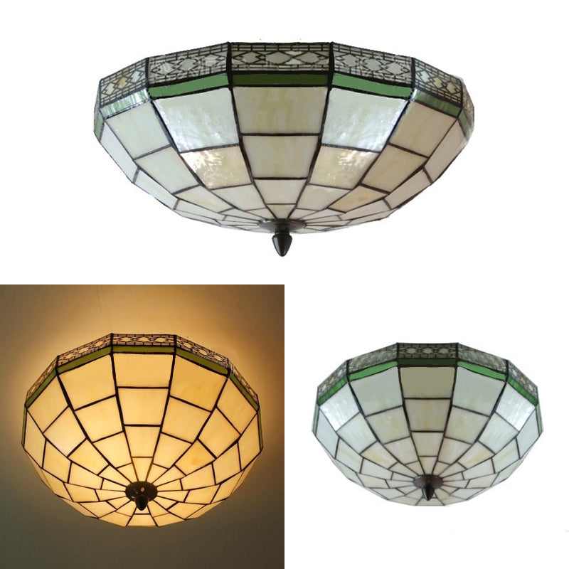 Plafonnier encastré Tiffany de 8"/10" de largeur avec abat-jour en dôme de verre artistique beige à 3 lumières - Décoration de chambre
