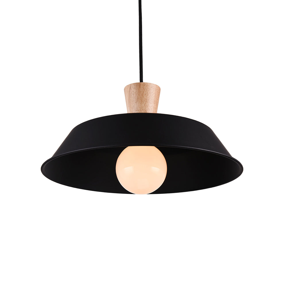 Luminaire suspendu industriel en fer avec dessus en bois - Option de largeur 10"/14"/18"