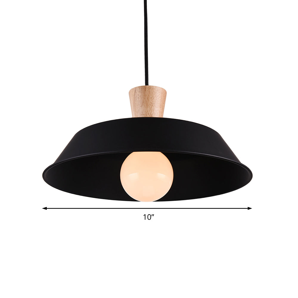 Luminaire suspendu industriel en fer avec dessus en bois - Option de largeur 10"/14"/18"