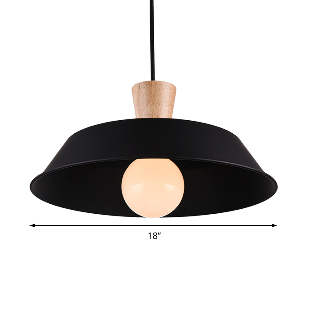 Luminaire suspendu industriel en fer avec dessus en bois - Option de largeur 10"/14"/18"