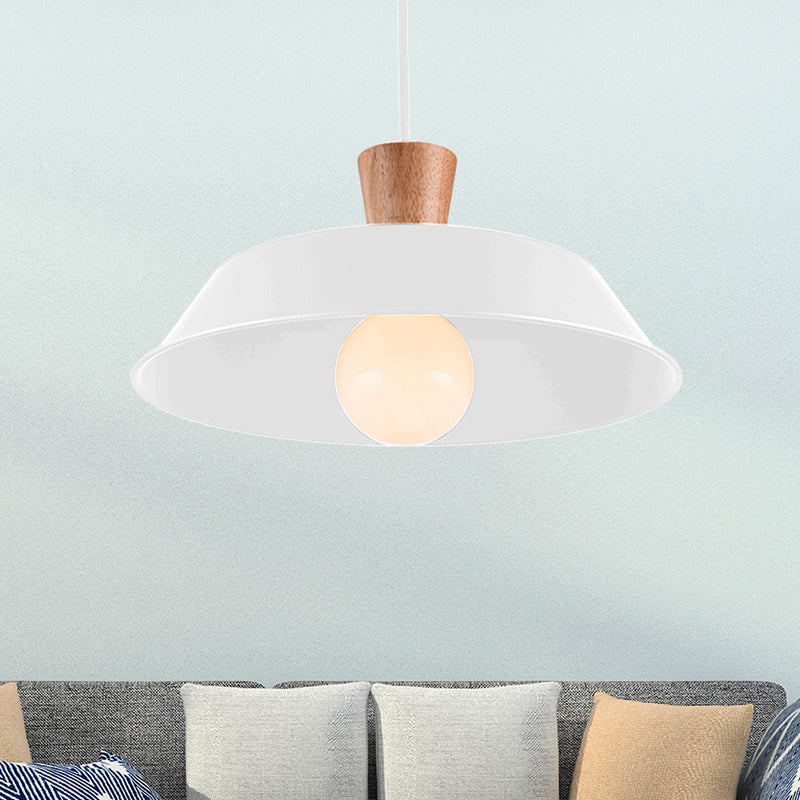 Luminaire suspendu industriel en fer avec dessus en bois - Option de largeur 10"/14"/18"