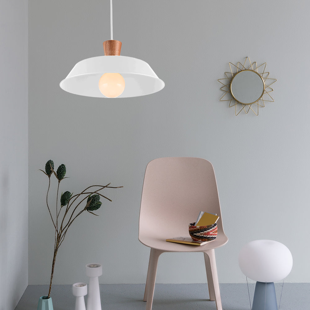 Luminaire suspendu industriel en fer avec dessus en bois - Option de largeur 10"/14"/18"