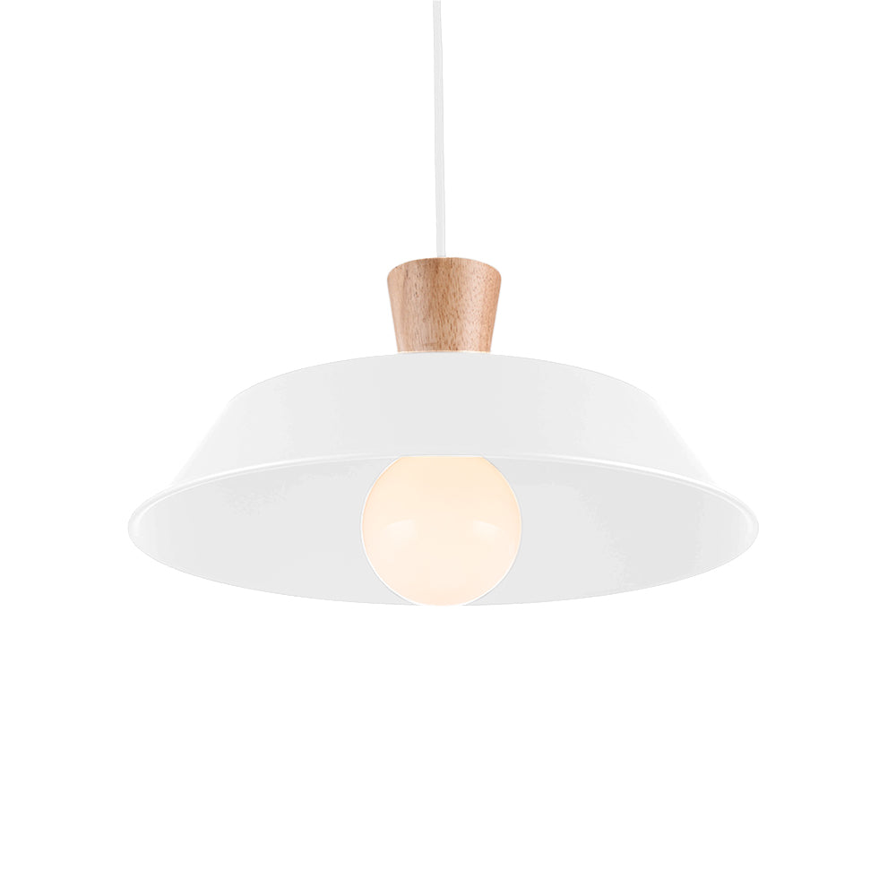 Luminaire suspendu industriel en fer avec dessus en bois - Option de largeur 10"/14"/18"