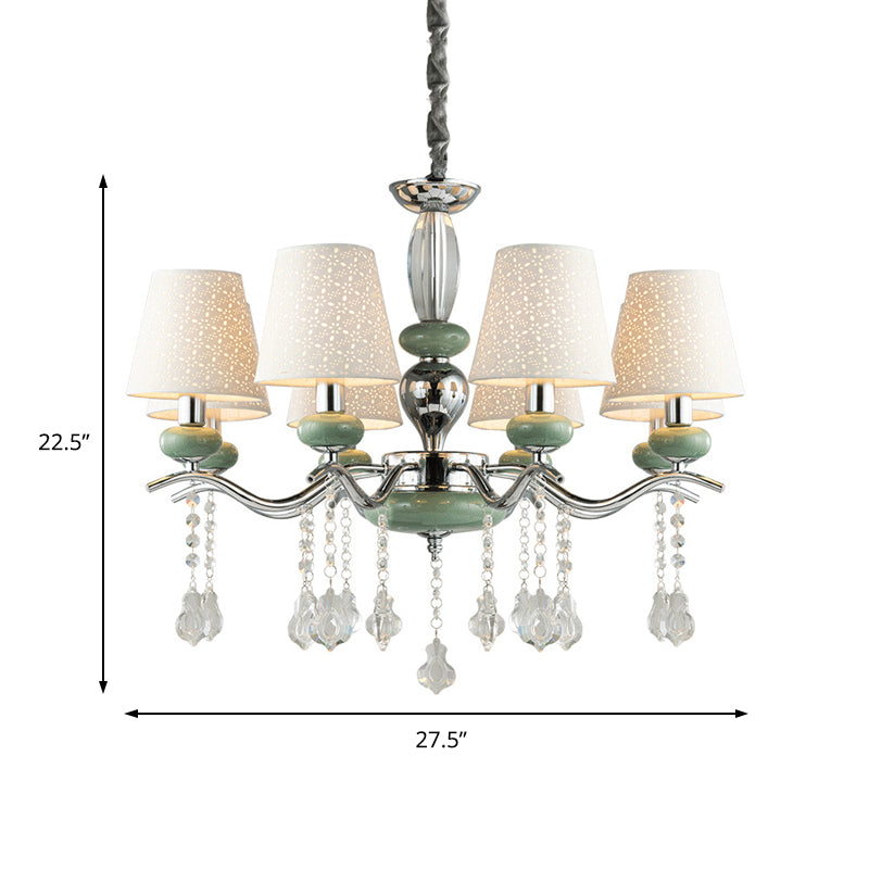Modern Nordic Cone Pendant Lamp with 8 Lights and Crystal Drop - Green Bedroom Chandelier