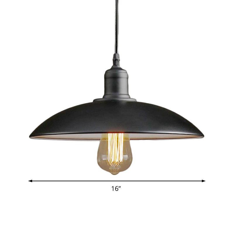 12.5"/16" Wide Dome Industrial Metal Pendant Lamp - 1-Light Black/White Hanging Fixture for Restaurants