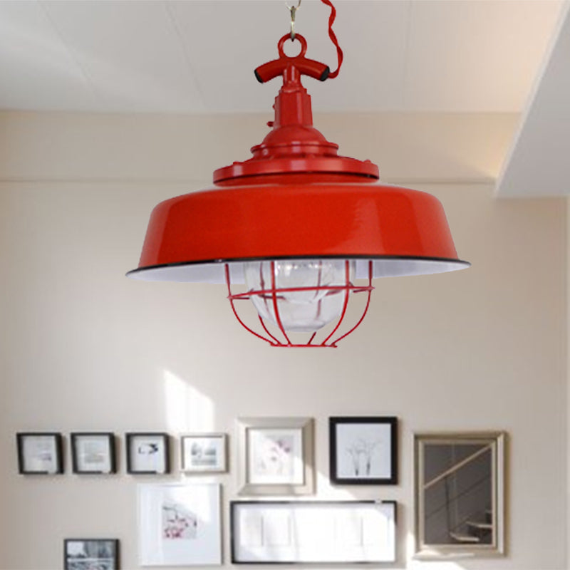 Industrial Metal Barn Shade Pendant Light - Red 1-Light Hanging Lamp with Wire and Chain