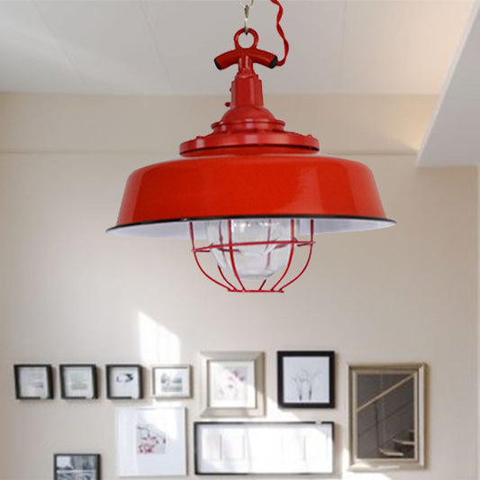Industrial Metal Barn Shade Pendant Light - Red 1-Light Hanging Lamp with Wire and Chain