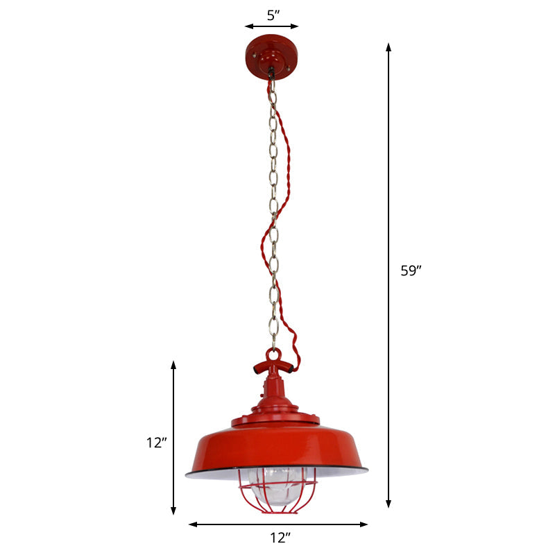 Industrial Metal 1-Light Red Hanging Pendant Light For Barn Shade Restaurant With Wire And Chain