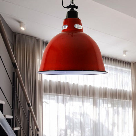 Dome Shade Industrial Metal Pendant Lamp - 1-Light Red Hanging Light with Wire and Chain - Perfect for Restaurants