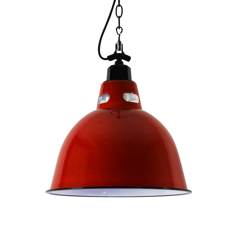Industrial Metal Pendant Lamp - Dome Shade Red Hanging Light With Wire & Chain 1-Light Design For