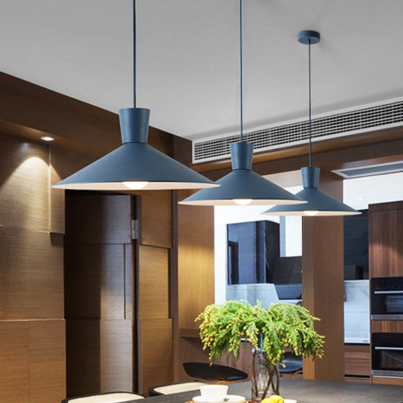 Nordic Style Iron Pendant Ceiling Light - Pink/Yellow/Blue Flared Design, Perfect for Living Room