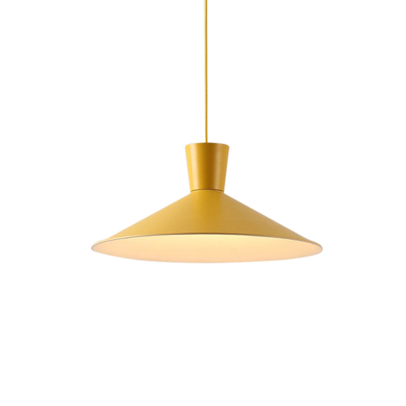 Nordic Style Iron Pendant Ceiling Light - Pink/Yellow/Blue Flared Design, Perfect for Living Room