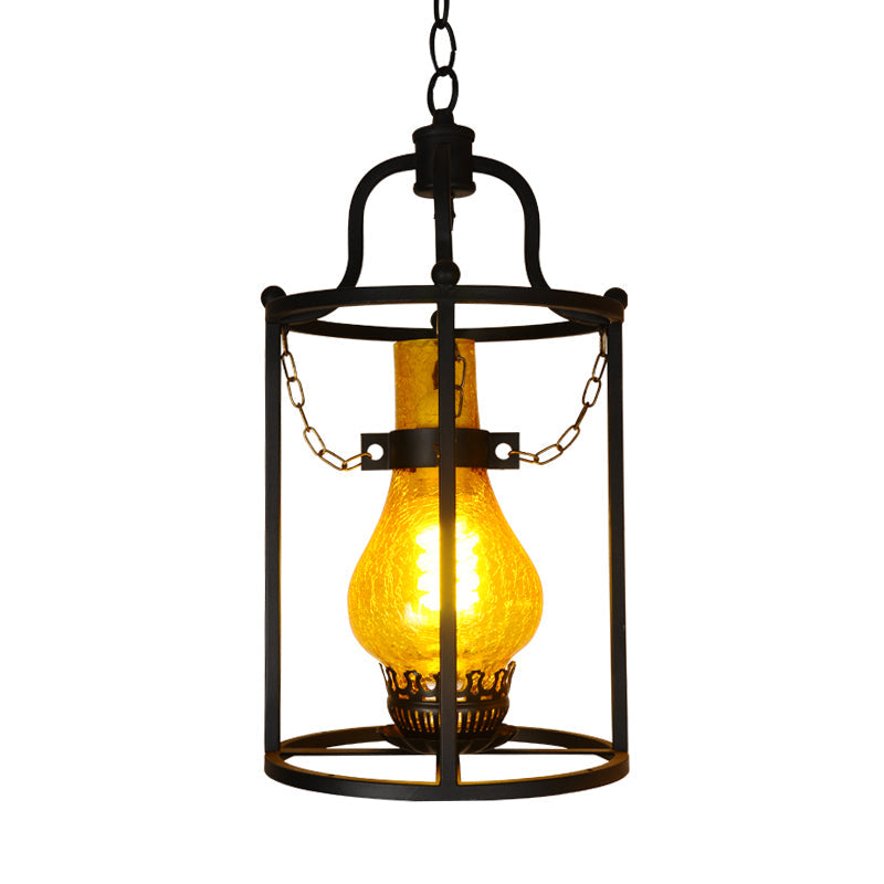 Black Metal Cage Pendant Light - Vintage Industrial Kitchen Dining Lamp