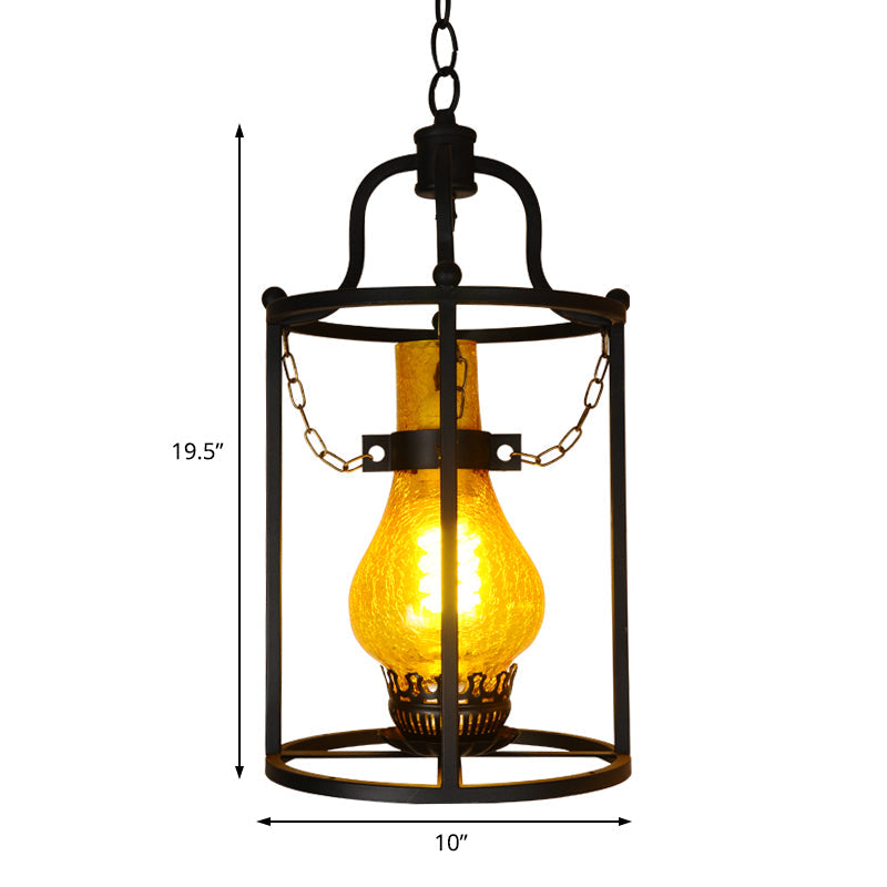 Black Metal Cage Pendant Light - Vintage Industrial Kitchen Dining Lamp