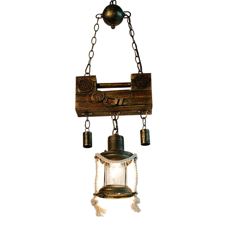 Brass Metal Lantern Pendant Light - Nautical Single Indoor Hanging Fixture With Rope