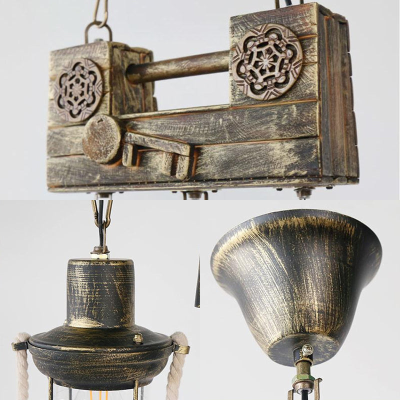 Brass Nautical Metal Lantern Pendant Light with Rope - Indoor Hanging Fixture