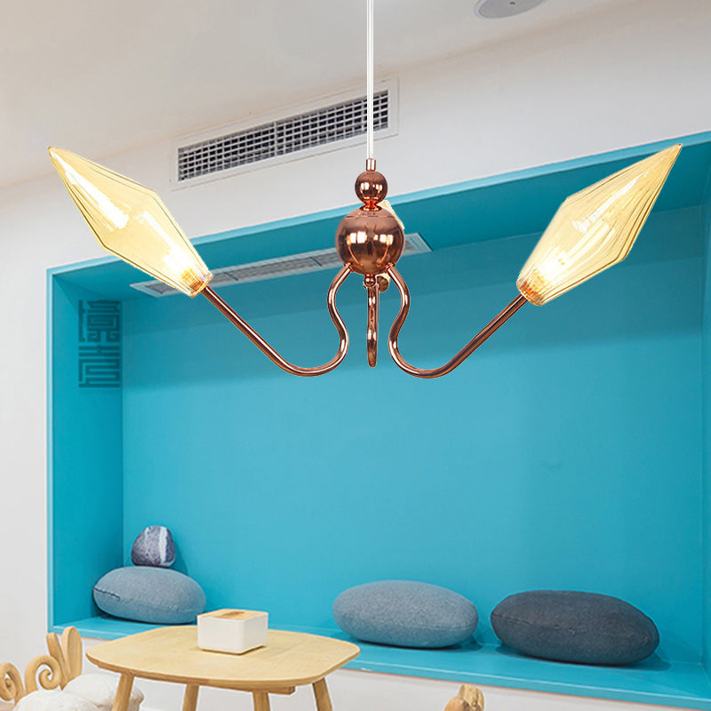 Lustre diamant en métal et verre ambré/transparent : lampe à suspension industrielle à 3 lumières