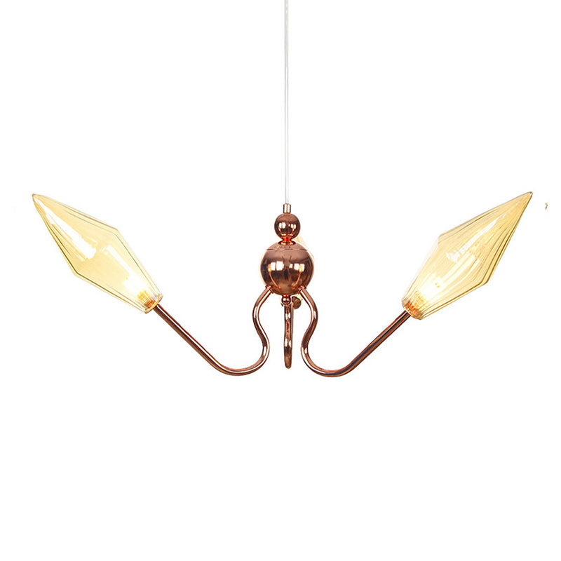 Lustre diamant en métal et verre ambré/transparent : lampe à suspension industrielle à 3 lumières