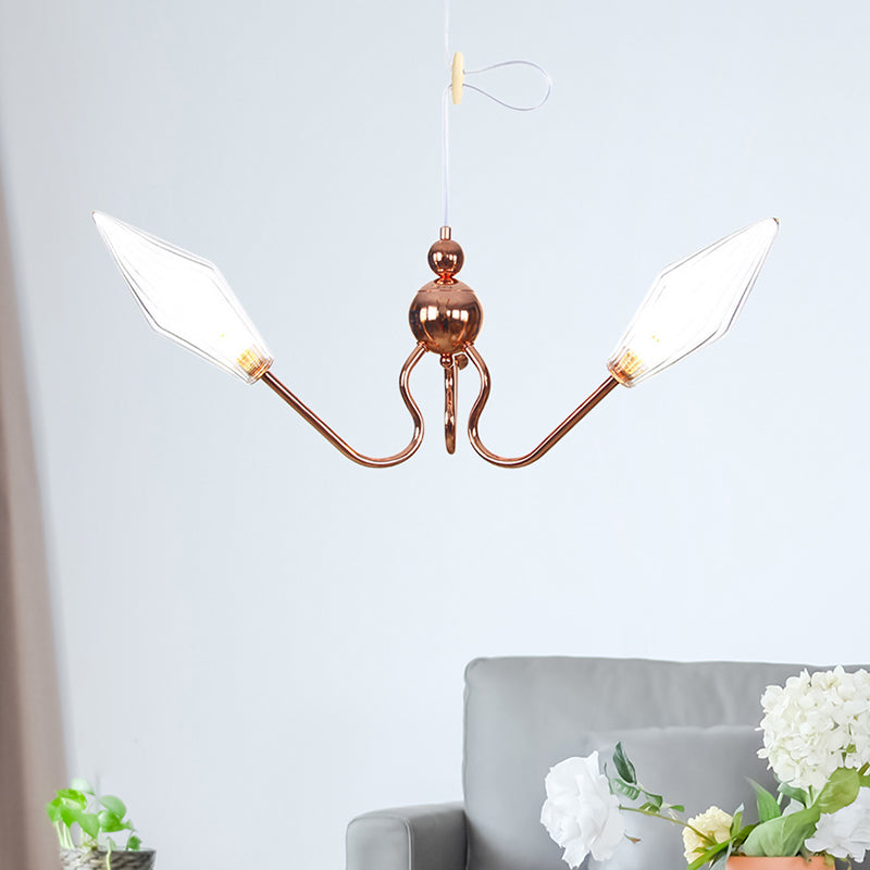 Lustre diamant en métal et verre ambré/transparent : lampe à suspension industrielle à 3 lumières