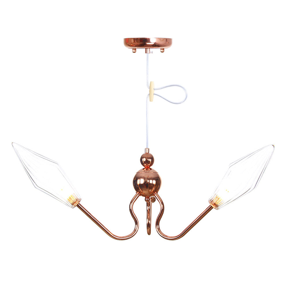 Lustre diamant en métal et verre ambré/transparent : lampe à suspension industrielle à 3 lumières