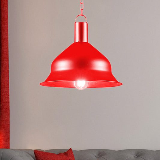 Industrial Metal Pendant Light Kit - Barn Dining Room - 1 Light - Black/Red/Yellow