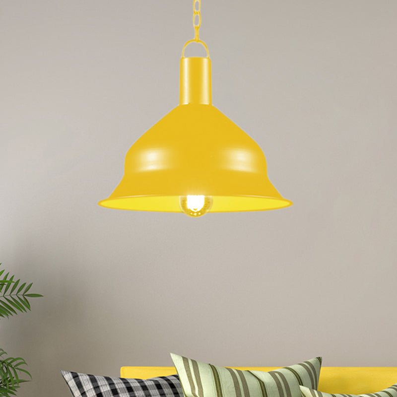 Industrial Metal Pendant Light Kit - Barn Dining Room - 1 Light - Black/Red/Yellow