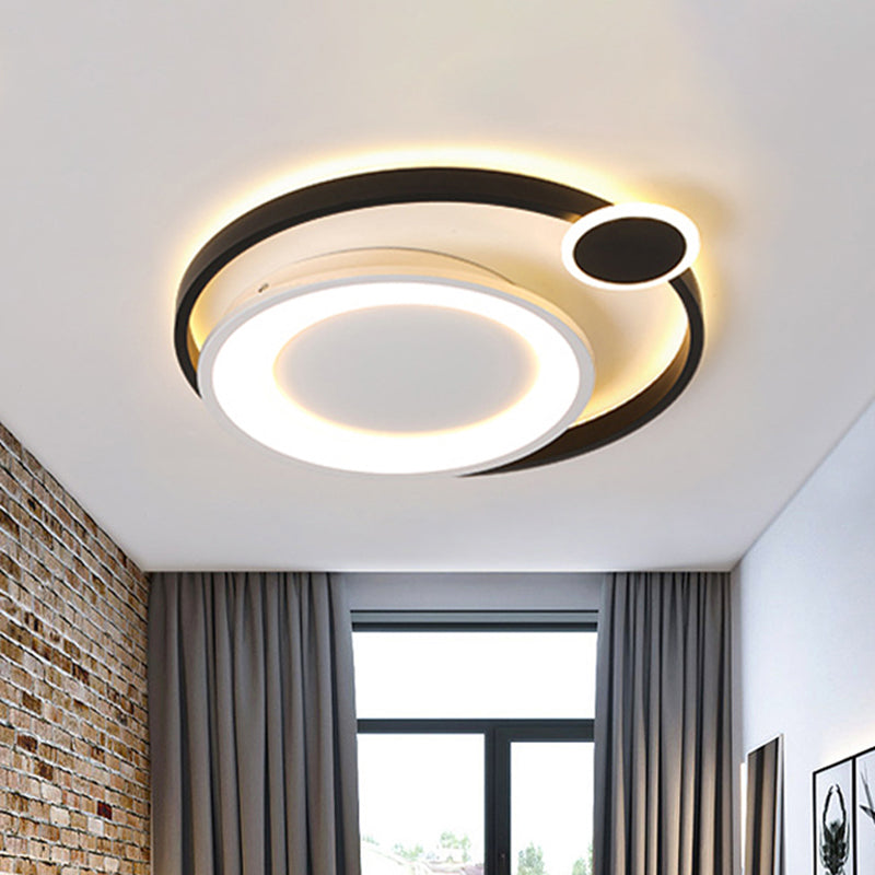 Nordic Metal Ceiling Mounted LED Flush Mount Light in Black/White with Wide Orbit Design - 15"/18"/21.5" Warm/White