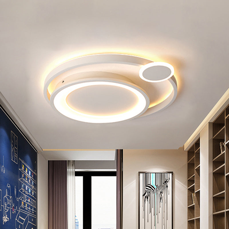 Nordic Metal Ceiling Mounted LED Flush Mount Light in Black/White with Wide Orbit Design - 15"/18"/21.5" Warm/White
