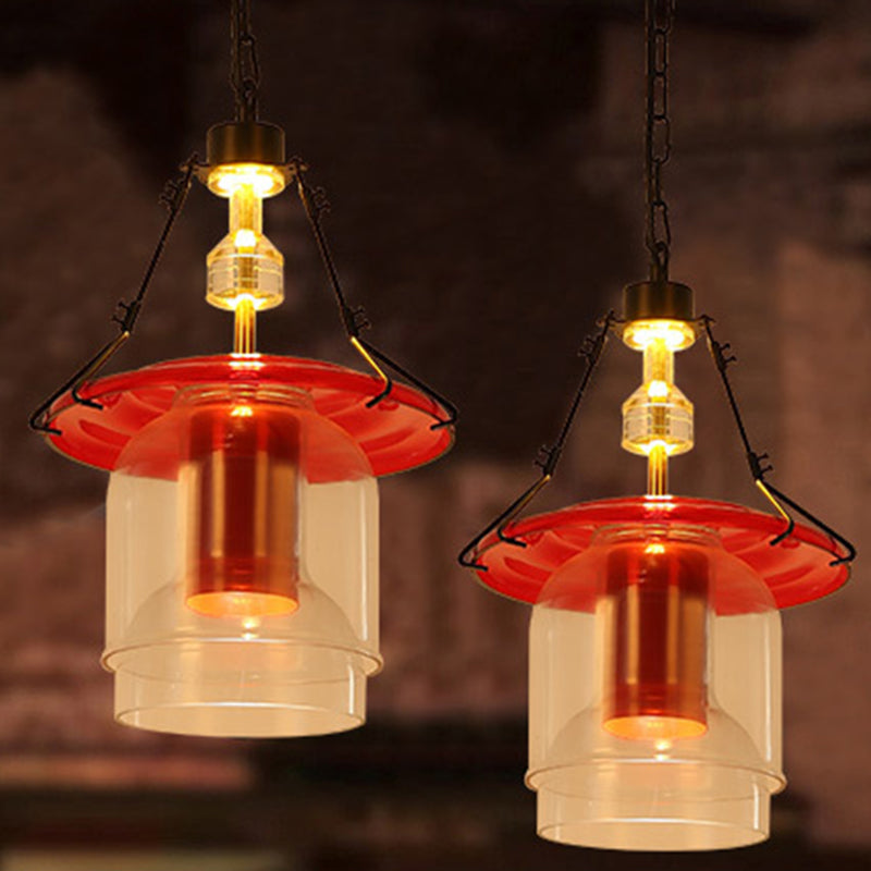 Luminaire suspendu industriel en verre rouge, plafonnier suspendu à 1 lampe cylindrique/cône, 12"/19,5