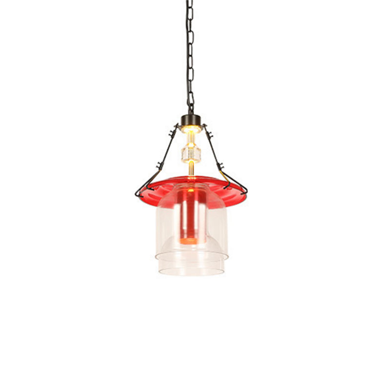 Luminaire suspendu industriel en verre rouge, plafonnier suspendu à 1 lampe cylindrique/cône, 12"/19,5