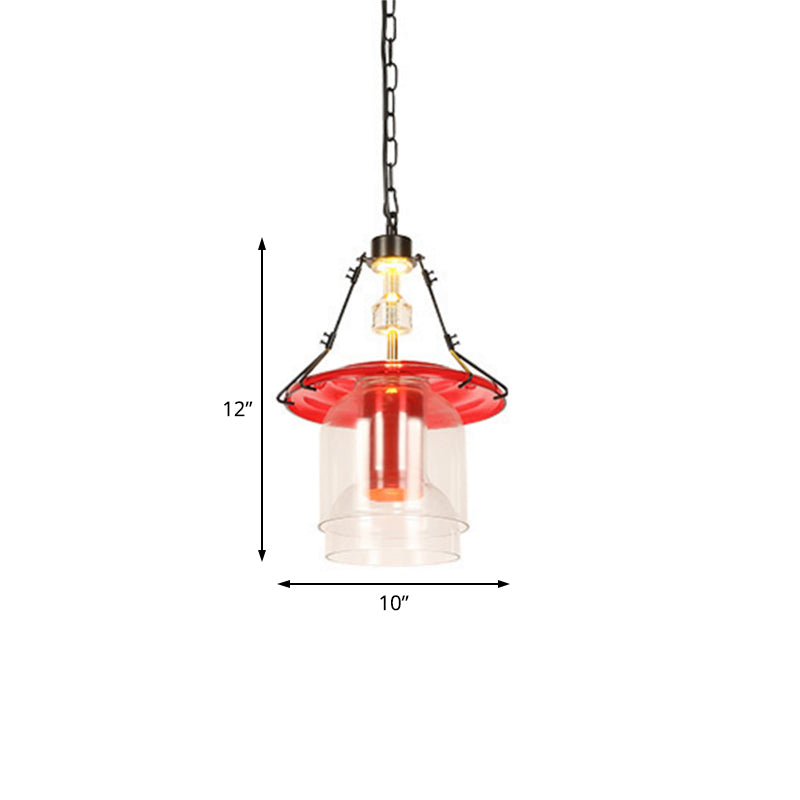 Luminaire suspendu industriel en verre rouge, plafonnier suspendu à 1 lampe cylindrique/cône, 12"/19,5