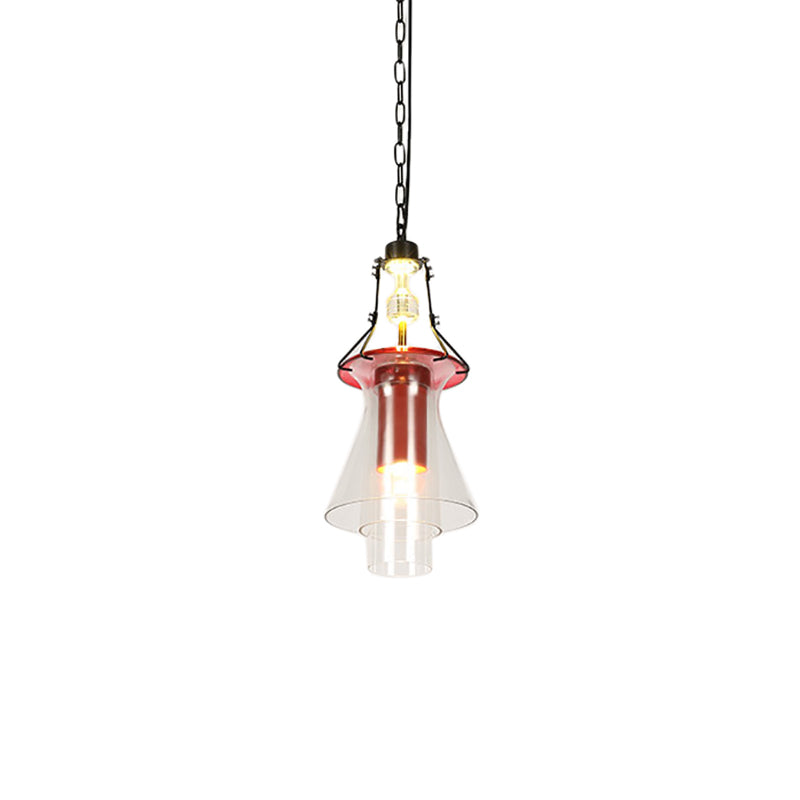 Luminaire suspendu industriel en verre rouge, plafonnier suspendu à 1 lampe cylindrique/cône, 12"/19,5