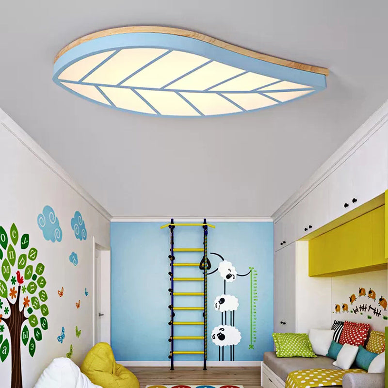 Modern Flush Mount Leaf Ceiling Lamp for Child's Bedroom with Undertint Finish