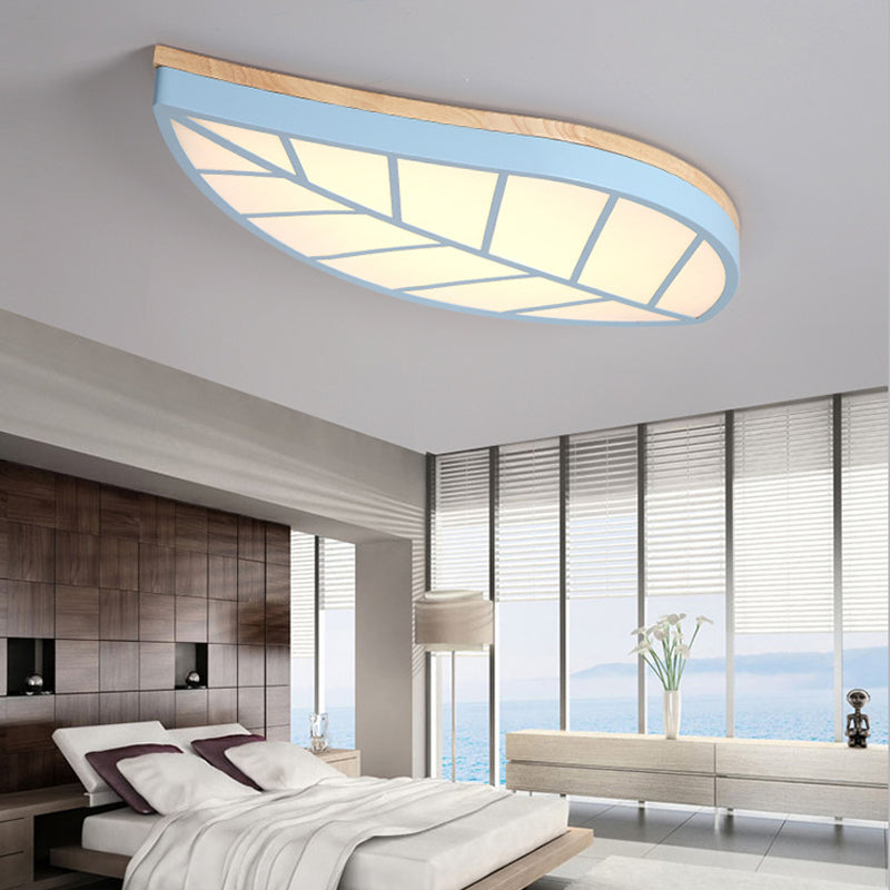 Modern Flush Mount Leaf Ceiling Lamp for Child's Bedroom with Undertint Finish